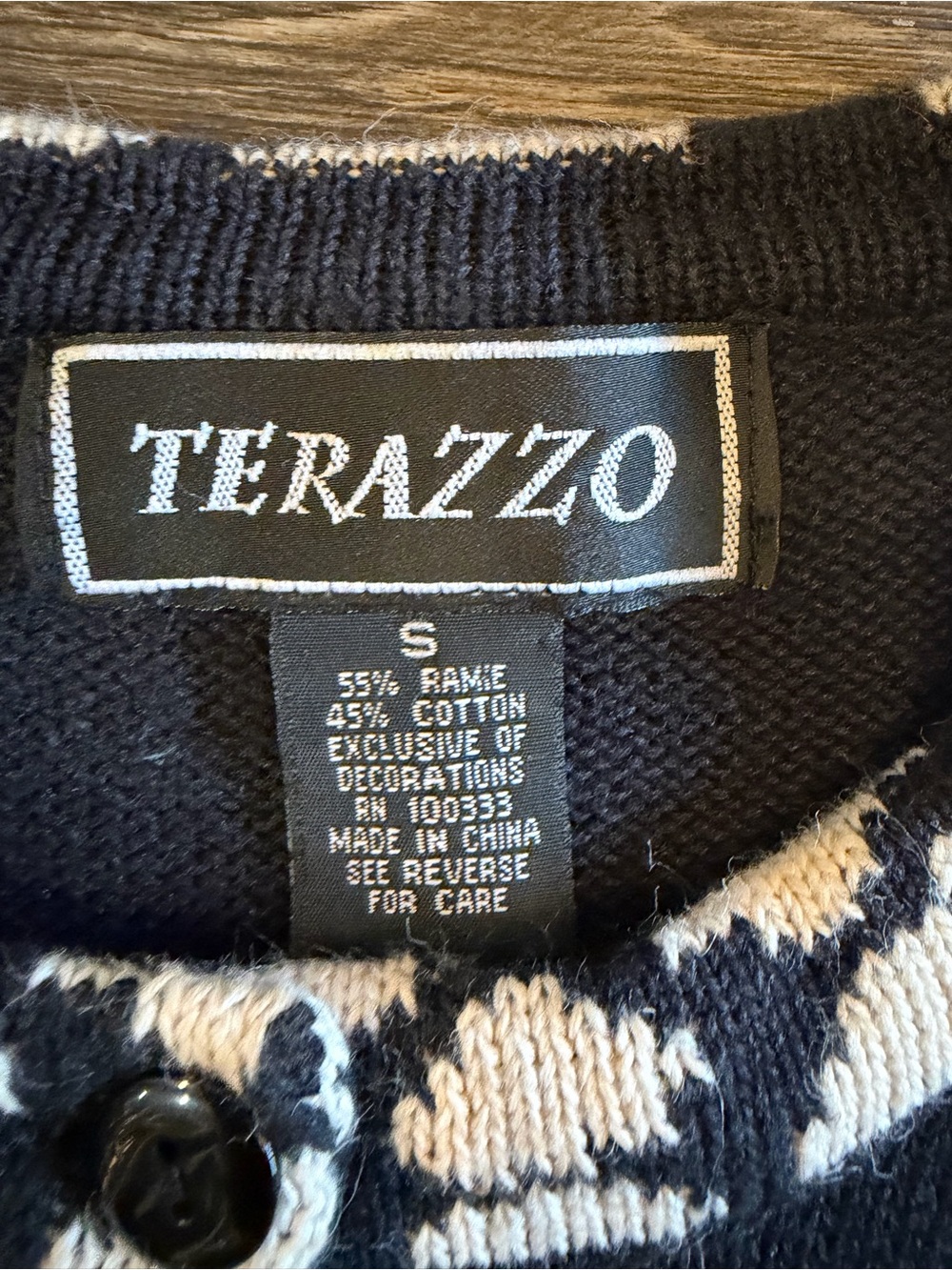 Vintage 90s Woman’s Terazzo Black Abstract Giraffe Cardigan Size Small - Picture 3 of 8